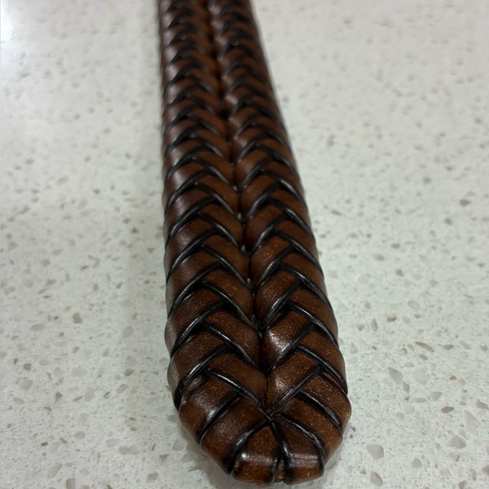 Fossil Vintage Brown Braided Leather Belt Size 34 Brass Buckle LNWT - Picture 6 of 10